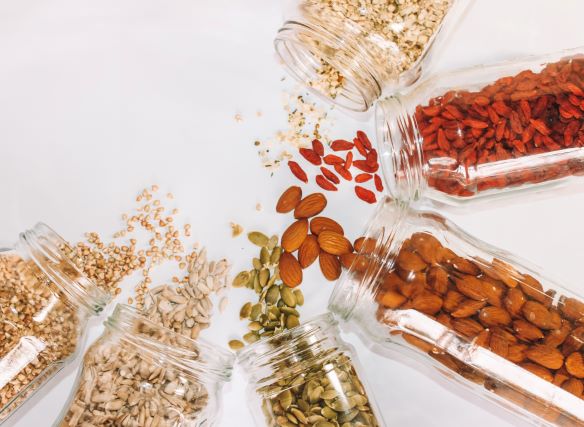 Superfoods, spices, colors on background